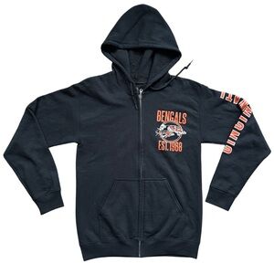 Junk Food Clothing Black Cincinnati Bengals Graphic Zip Up Hoodie Size Small